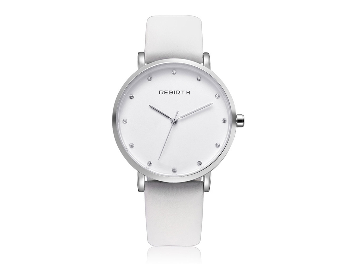 Relógio de Pulso Feminino de Couro Pu com Strass Movimento de Quartzo Branco