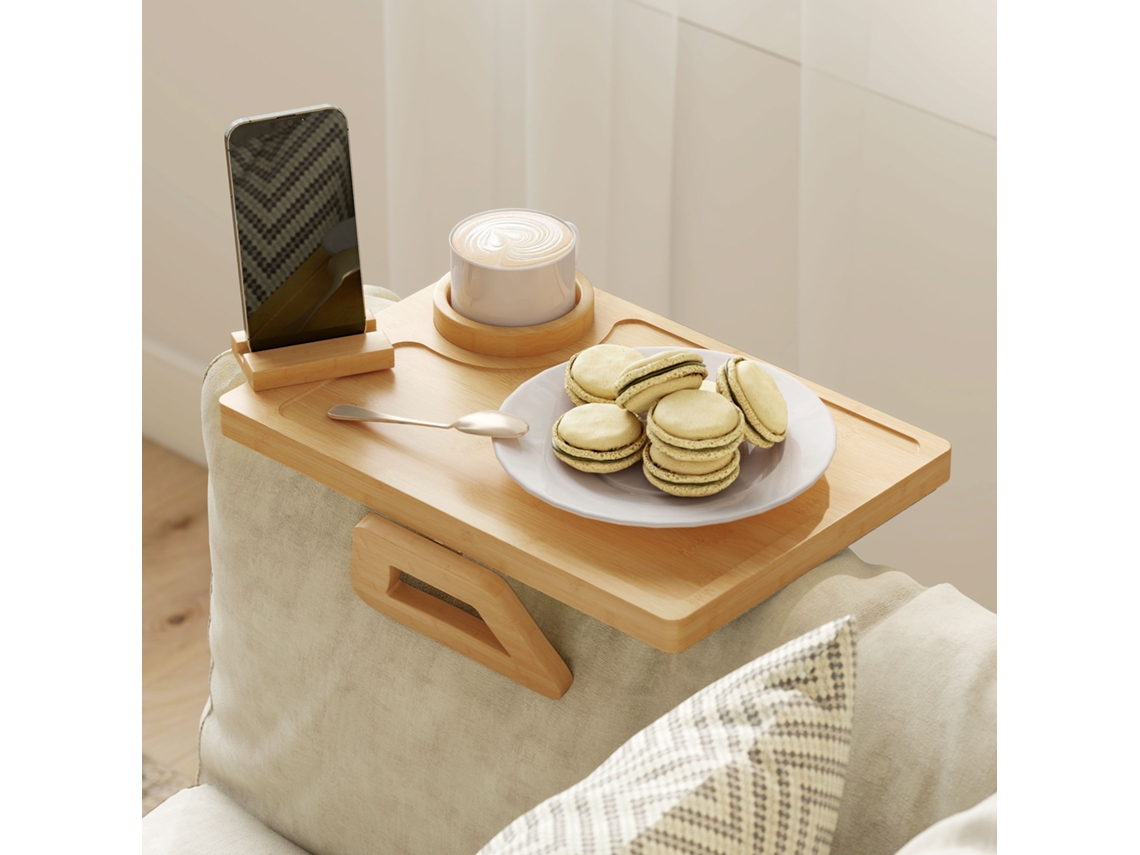 Bandeja Flexível Dobrável Bambu Apoio Sofá Porta Copos Suporte Giratório | SINI TECH STORE
