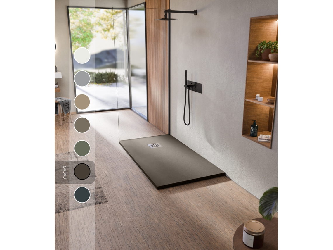 Base De Chuveiro De Resina Antiderrapante Textura Lousa Suave Inclui Válvula De Fluxo E Grade Cacau 90 X 120cm Bellobath