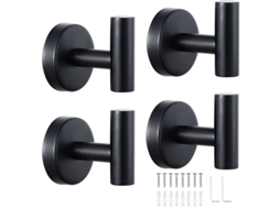 Ganchos de Toalla 4 Piezas Acero Inoxidable 304 Negro Resistente al Agua para Baño Cocina Armario S/MARCA