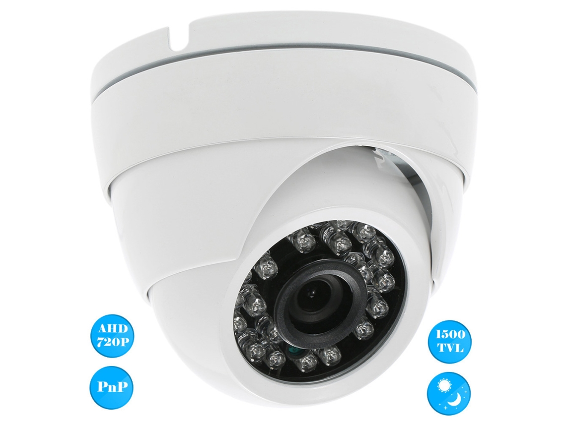 Câmara De Vigilância Ahd Dome 720p 1500tvl 1.0mp 3.6mm Visão Noturna 24 Led Impermeável Interior Exterior Cctv Pal
