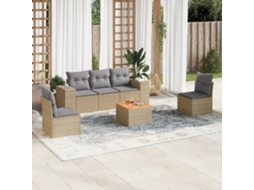 6 Pcs Conjunto De Sofás P/ Jardim Com Almofadões Vime Pe Bege Dkd Home Decor