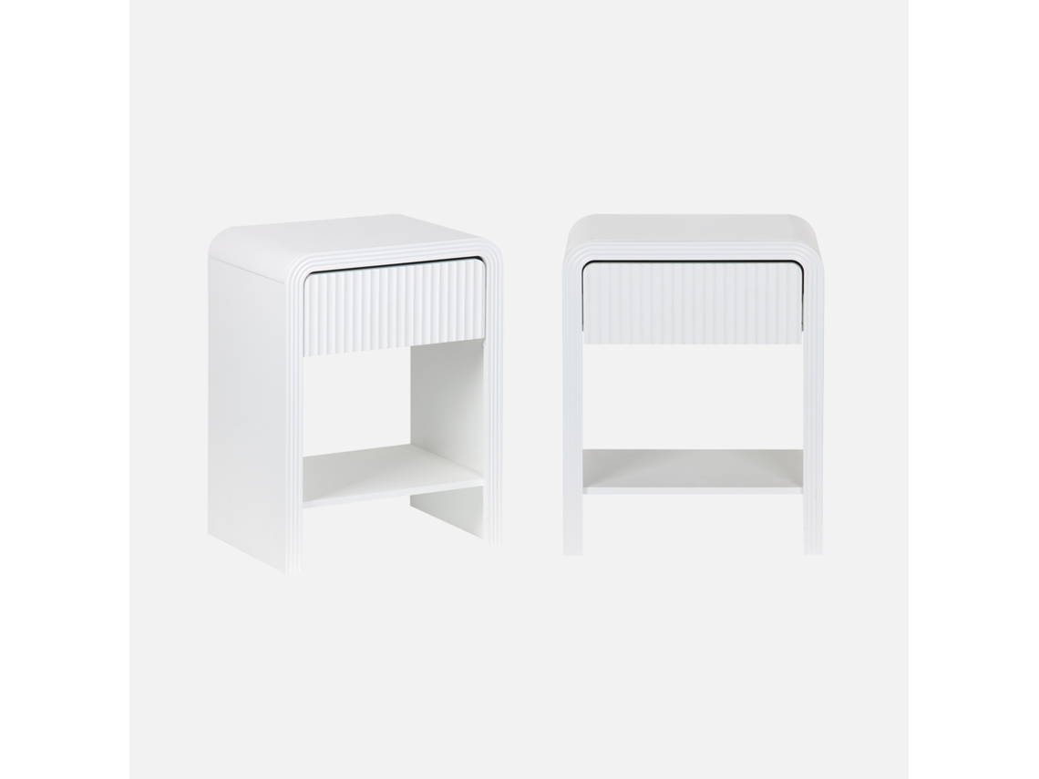 Criado Mudo Com Efeito Madeira Ranhurada, Conjunto De 2, Branco Sweeek
