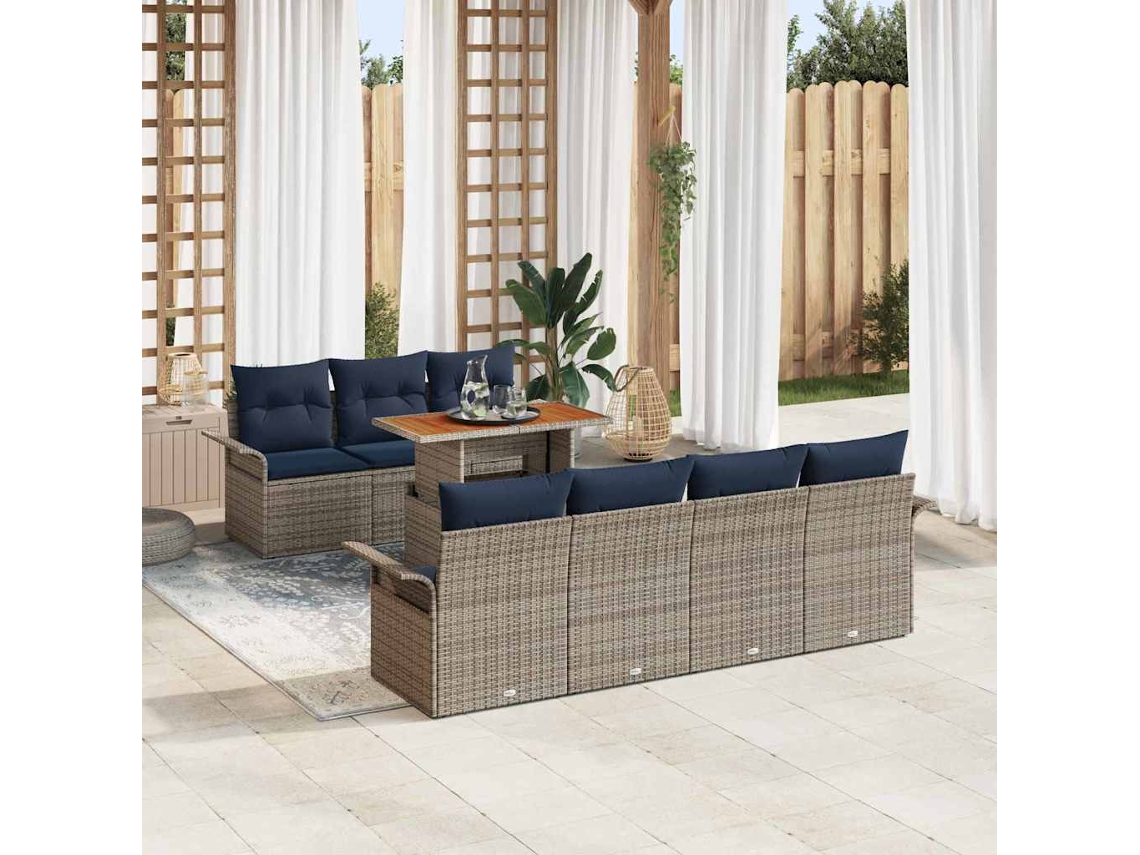 Vidaxl Conjunto De Sofá De Jardim Manual 8 Pcs Cinzento E Azul Marinho