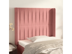 Cama com Cabeceira Abas PANGSHIYUAN Madeira Veludo Rosa (103x16x118)