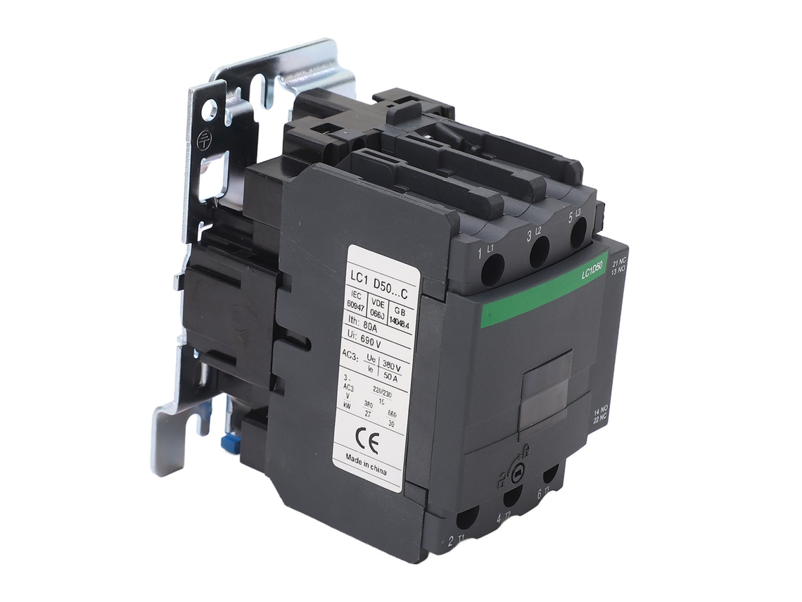 Contator CA 380 V 50 A, invólucro de PC, contatos de liga de prata, bobina de cobre, 1 NA, 1 NF, bobina de 24 VCA