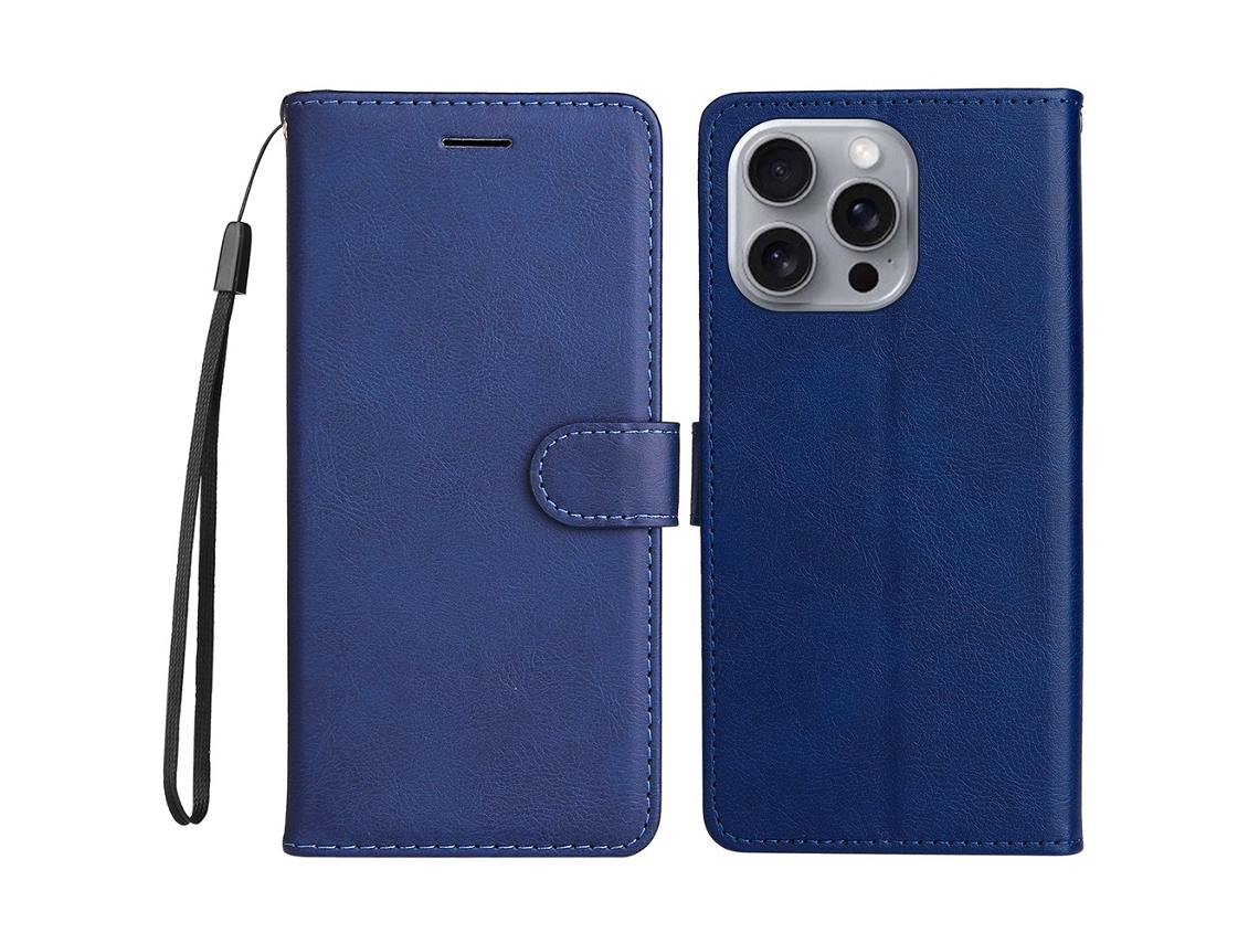 Capa Em Couro Pu Para Apple Iphone 16pro Max, Azul