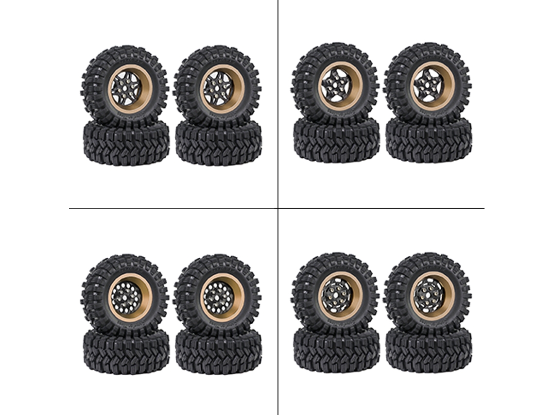 Conjunto de 7 Jantes em Fibra de Carbono com Pneus Melhorados para Carros Rc Fms Scx24 Trx4m 1/18 Peças de Substituição e Acessórios. MDUG (4 Peças)