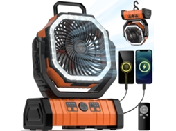 Ventilador De Acampamento Com Bateria Recarregável E Lanterna Led, 4 Velocidades De Vento, Controle Remoto Zeuxo