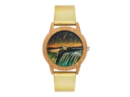 Relógio de pulso unissex Zhoulianfa com mecanismo de quartzo e pulseira de malha de silicone (dourado)