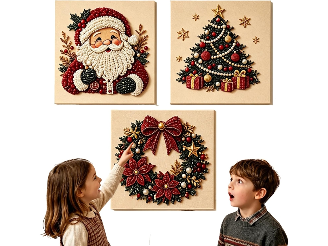 3 Peças De Kit De Pintura Com Diamantes Natal, 3d, Com Pérolas