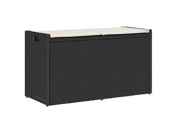 Vidaxl Banco De Arrumação Exterior Com Almofadão 100 Cm Vime Pe Preto
