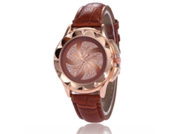Relógio de quartzo com pulseira de couro PU, mostrador redondo, casual, para casais (marrom)