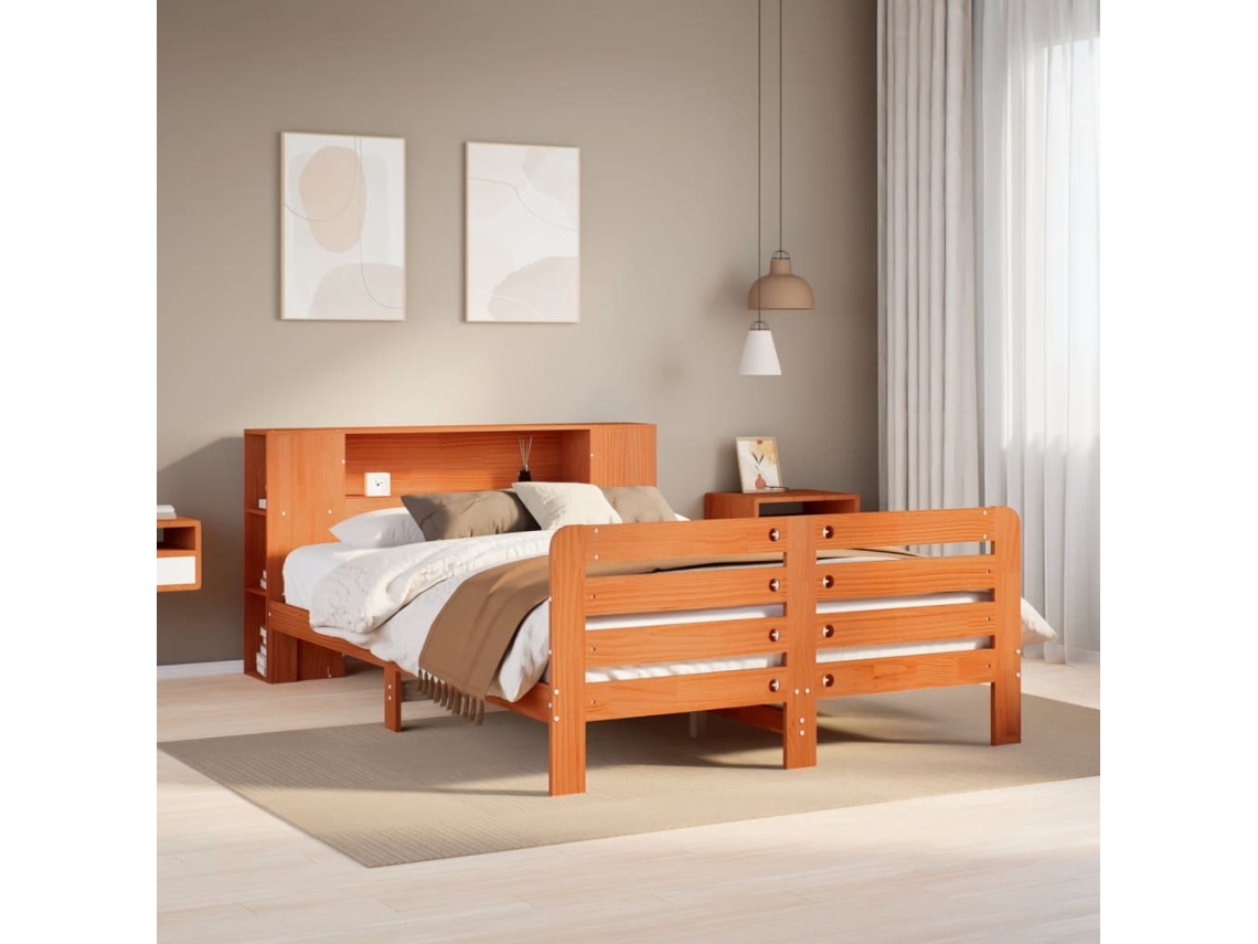 Cama De Casal | Camas Para Quarto | Cama Sem Colchão 135x190 Cm Madeira Pinho Maciça Castanho-mel