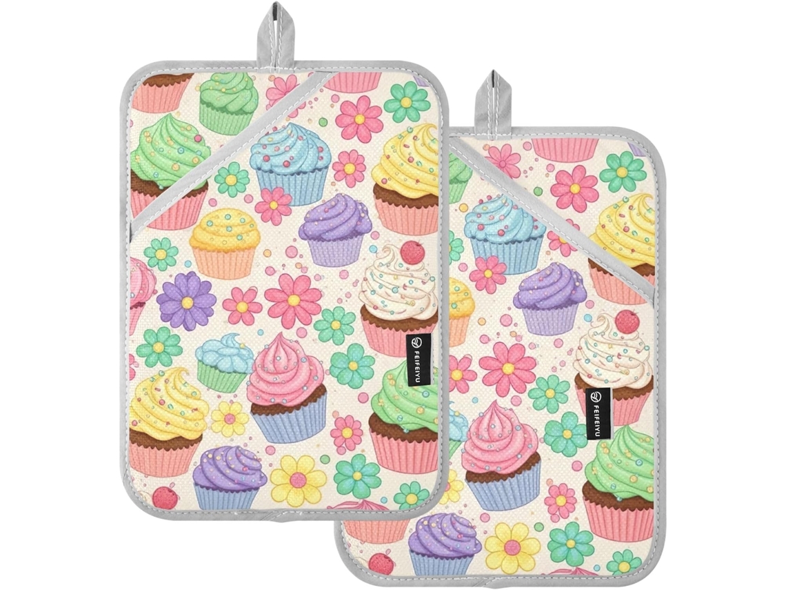 Conjunto De Protetores Térmicos Coloridos Para Cupcakes, Almofadas Acolchoadas Prateadas Isolantes Com Bolsos E Alça