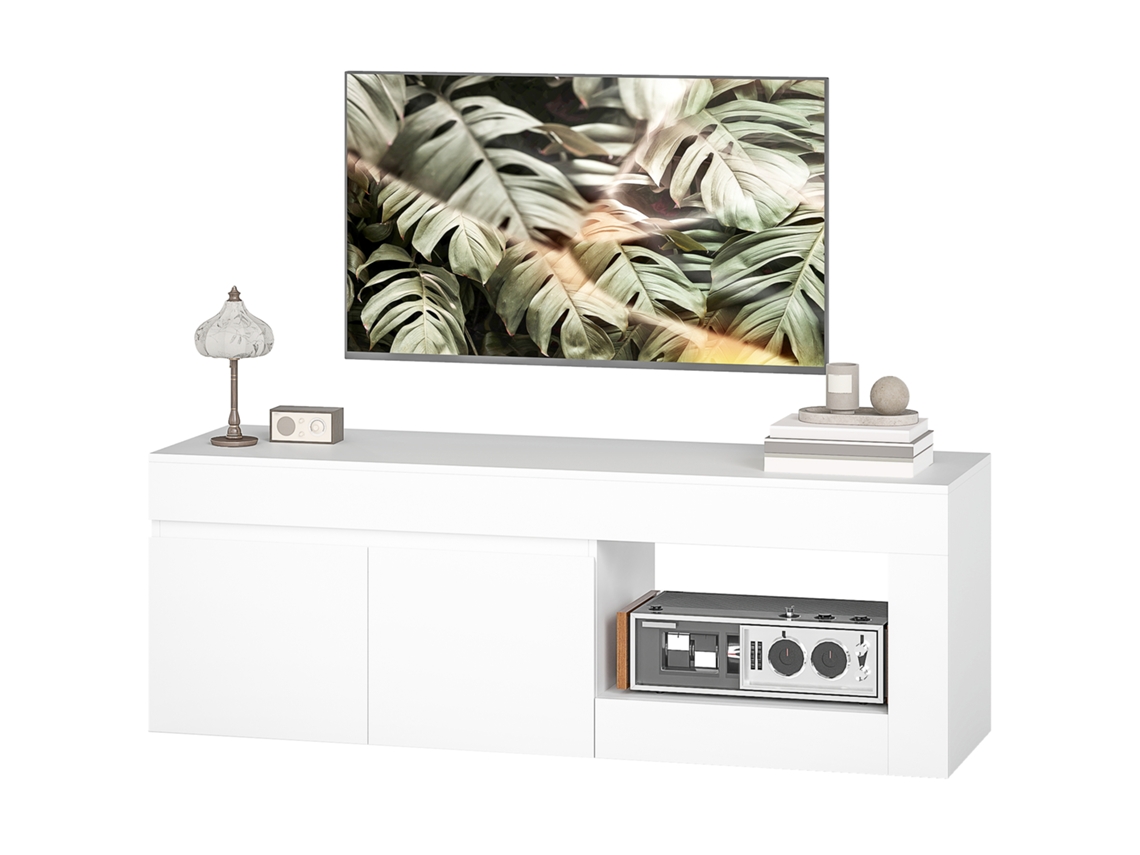 Móvel De Tv Com 2 Portas Prateleira Aberta De Televisóres De 60 Polegadas 140x40x48 Cm Branco
