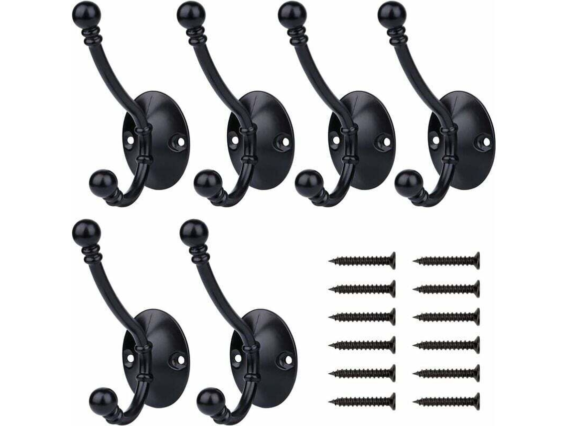 Conjunto De 6 Ganchos Pretos Para Casacos, Estilo Retrô, Para Pendurar Na Parede