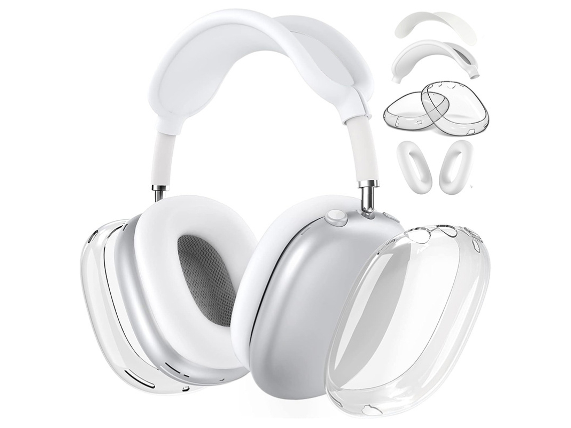 Capa Protetora de Quatro Peças em Tpu Cor Prata Branca, Material Transparente Resistente Compatível com os Airpods Max 1/2, Ideal para Cria STELASPLEN