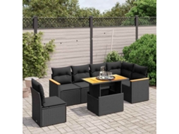Vidaxl 7 Pcs Conjunto De Sofás P/ Jardim C/ Almofadões Vime Pe Preto