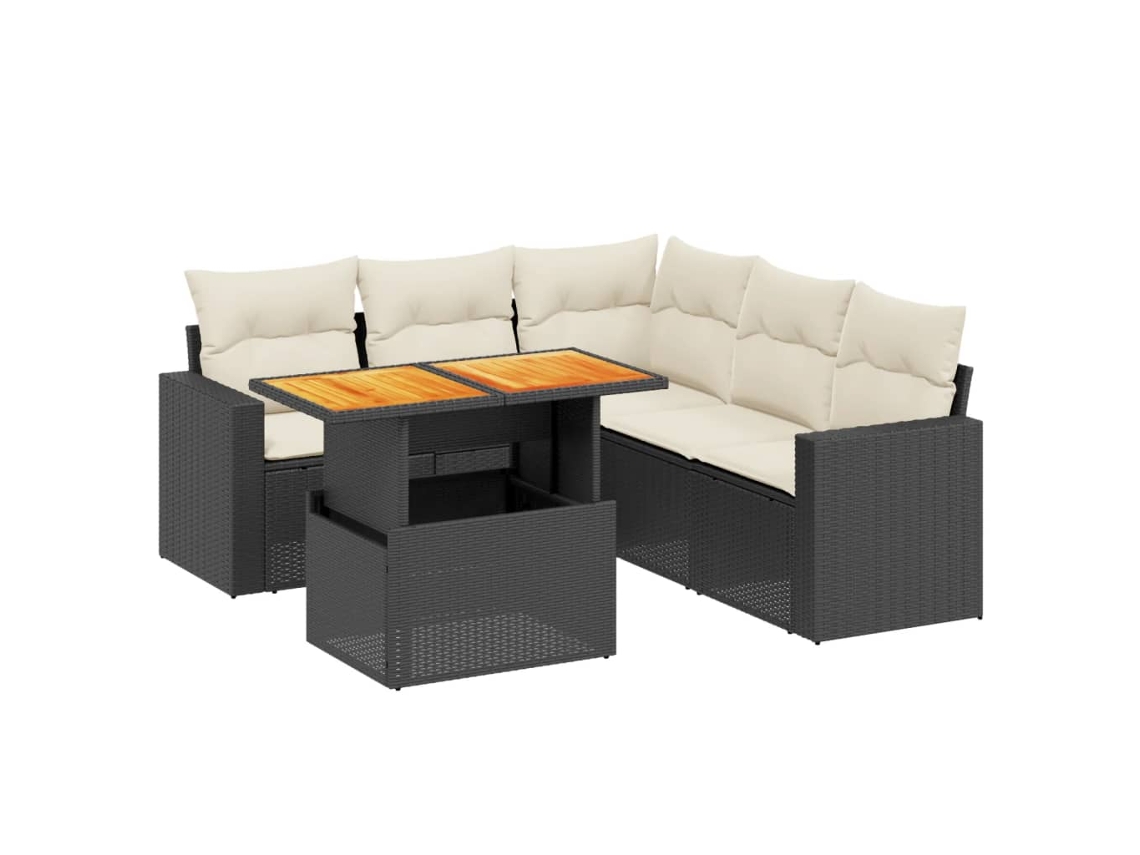Conjunto 6 sofás de jardim c/ almofadões VIDAXL vime PE preto