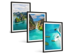 Galeria De Pinturas Murais Ilhas Tropicais, Água Turquesa Moldura Preta Fotos Para O Escritório Espelharte (3 Piezas De 40x60 Cm)
