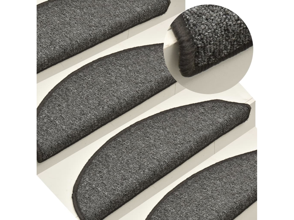 Vidaxl Tapetes De Escada 15 Peças 56x17x3 Cm Cinza Escuro Semicircular