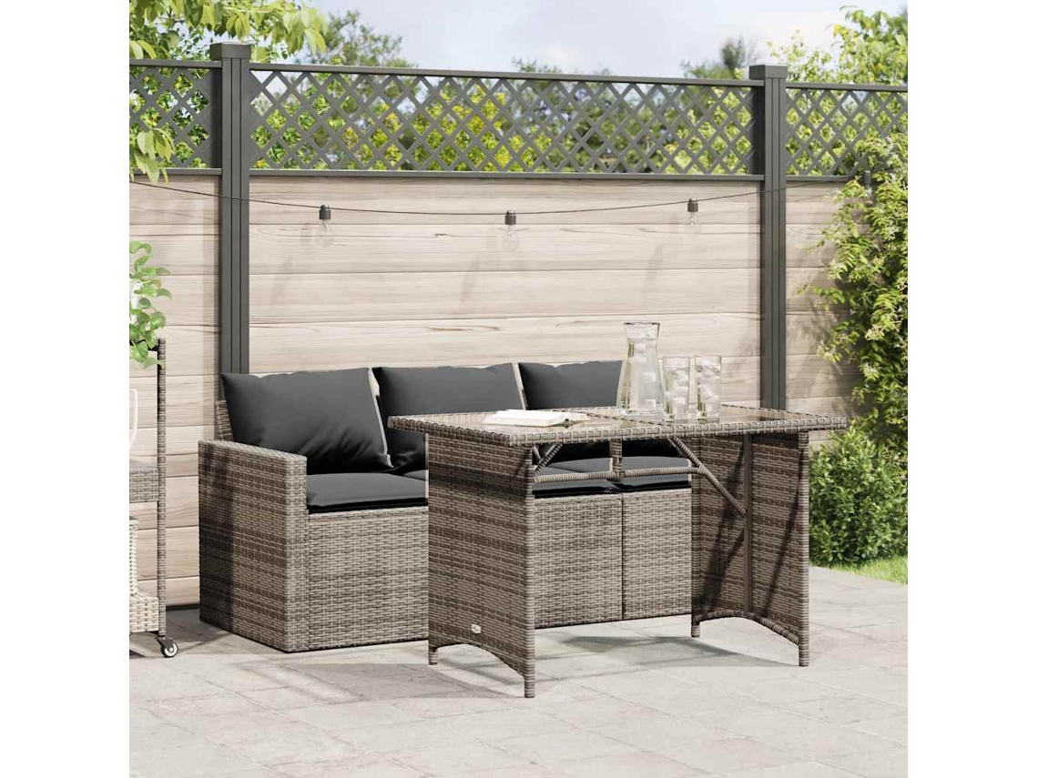 Vidaxl 2 Pcs Conjunto De Jantar P/ Jardim C/ Almofadões Vime Pe Cinza