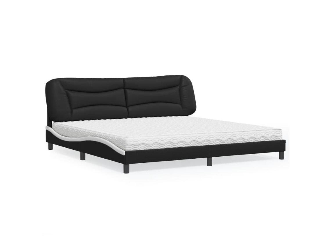 Vidaxl Cama Com Colchão Hvar 200x200 Cm Couro Artificial Preto E Branco