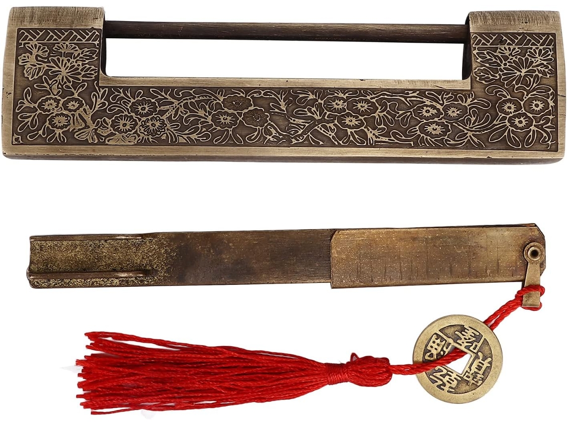 Cadeado Clássico De Latão, Modelo Antigo Chinês, 8,9 Cm (3,5 Polegadas), Para