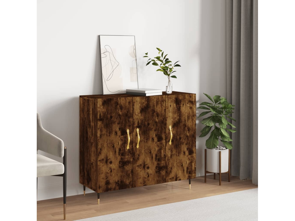 Aparador de 90x34x80 cm madera procesada color roble ahumado