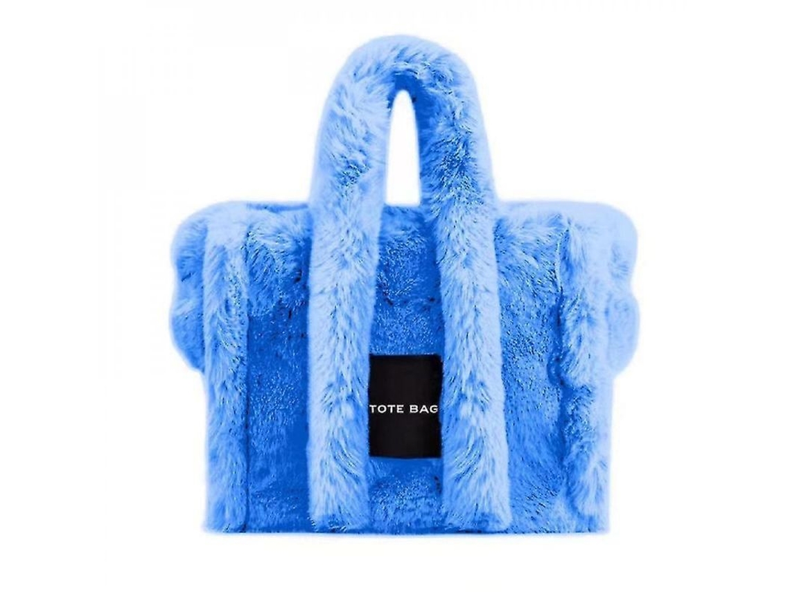 2026 bolsa de Pelo Suave para Mulher, Bolsa Plush Fluffy Y2k com Grande Capacidade para Inverno Azul