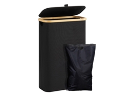 Cesto De Roupa Suja Com Tampa, 48 Litros, Grande, Com Saco Para Roupa Suja, Dobrável Com Alça, De Bambu Preto