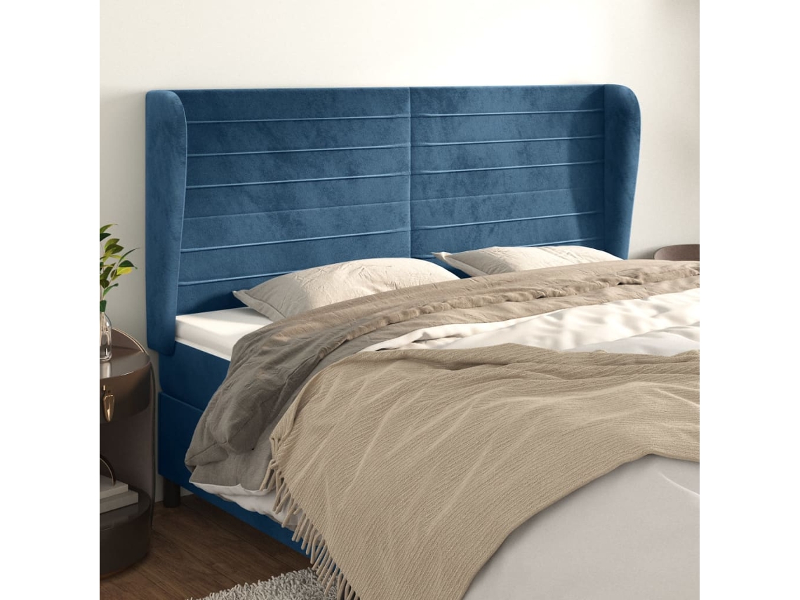 Cabeceira Camapainel De Cabeceira C/ Abas Veludo 183x23x118/128 Cm Azul Escuro Lovely Home