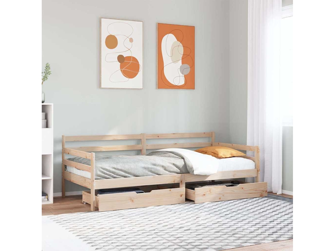 Vidaxl Sofá-cama Com Gavetas 90x190 Cm Madeira De Pinho Maciça