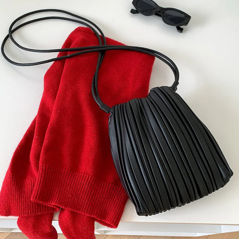 (preta) Bolsa De Ombro Multifuncional Plissada E Elegante Para Celular, Estilo Coreano, Bolsa De Luxo.
