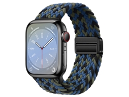 Pulseira Magnética De Nylon Trançado Para Apple Watch S10, Design Elástico Arco Íris, Camuflagem Azul, 44 45 46 49mm