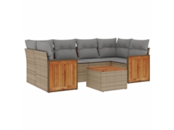 Conjunto de 7 Sofás para Jardim com Almofadões Vime Pe Bege MAISON EXCLUSIVE (7 pcs)
