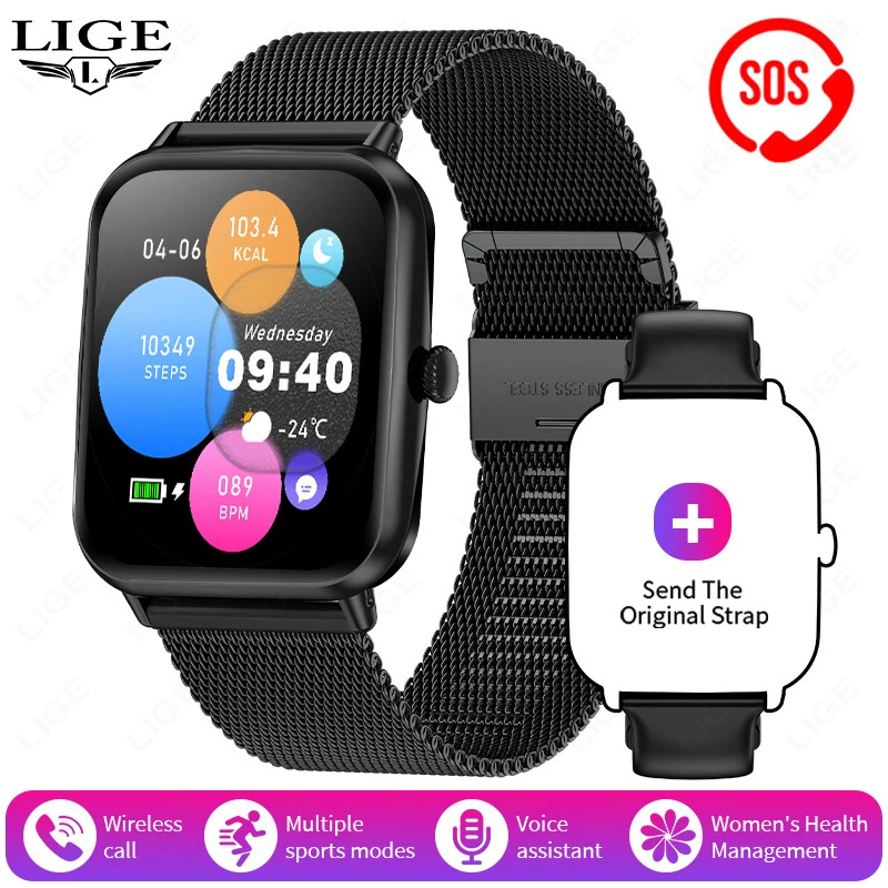(malha Preta) Smartwatch Com Tela Hd De 1,83 Polegadas, Chamadas Bluetooth, À Prova D'água E Monitoramento De Saúde.