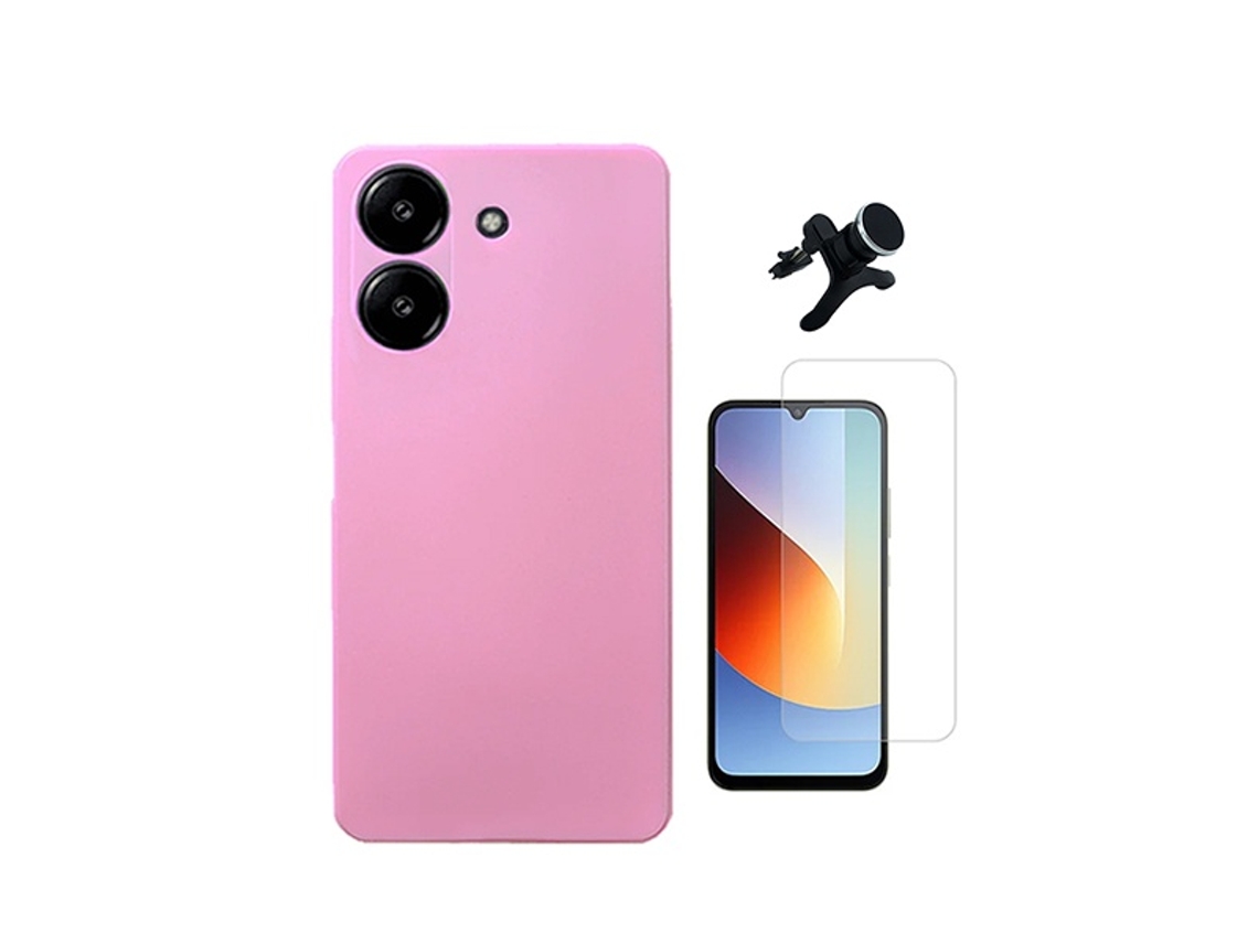 Kit Vidro Temperado Cleargorilasglass Capa Proteção Silicone Suporte Reforçado Para Xiaomi Redmi A7 4g - Rosa
