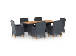 Vidaxl 7 Pcs Conj. Jantar Exterior C/ Almofadões Vime Pe Cinza-escuro