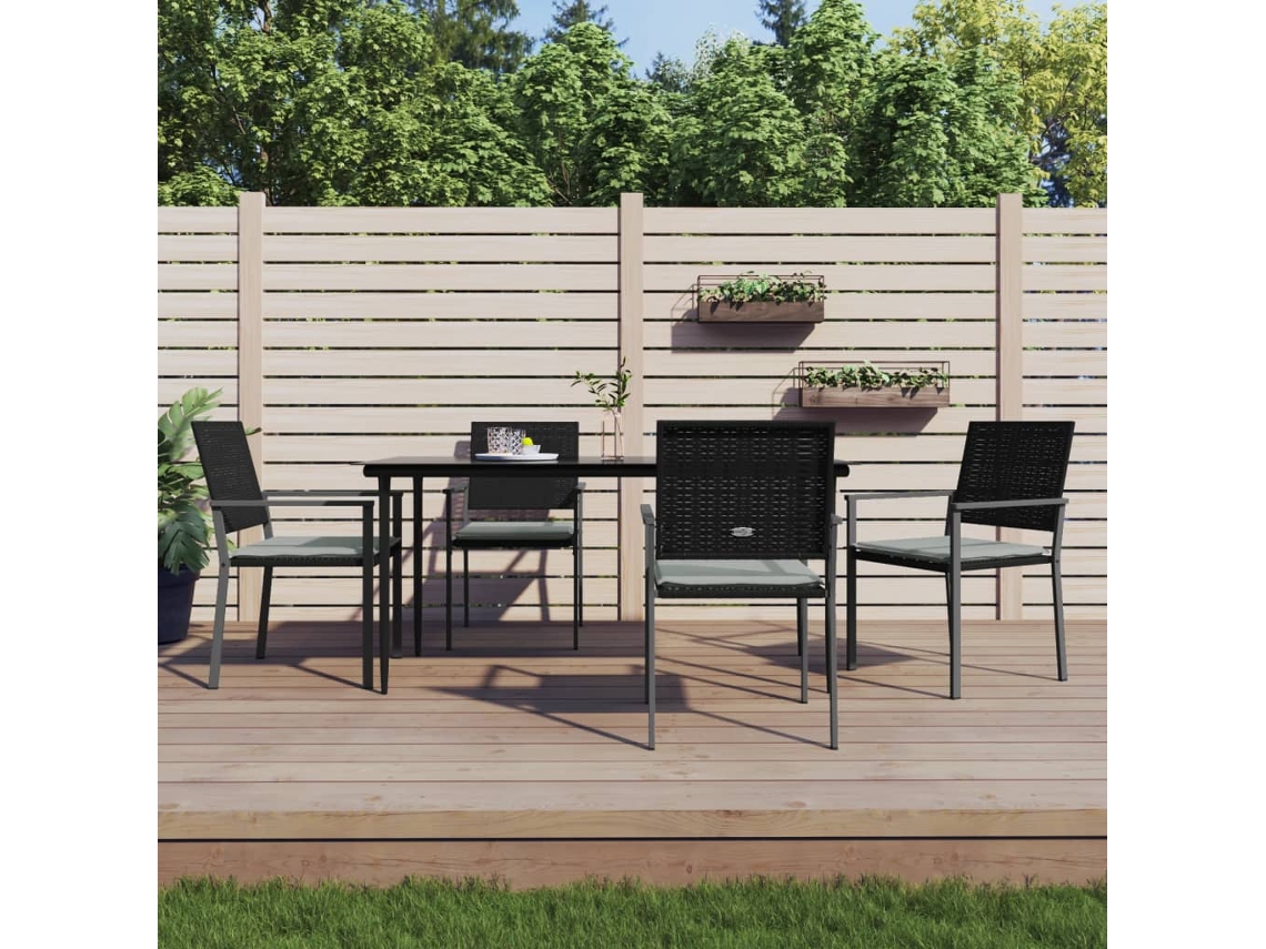 Vidaxl 5 Pcs Conjunto De Jantar P/ Jardim C/ Almofadões Vime Pe E Aço