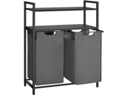 Cesto De Roupa Suja Vasagle Com 2 Compartimentos E 2 Prateleiras, Capacidade De 46 Litros Por Saco, Cor Preto-verde