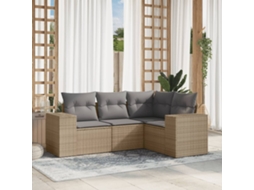 Vidaxl 4 Pcs Conjunto De Sofás Para Jardim C/ Almofadões Vime Pe Bege