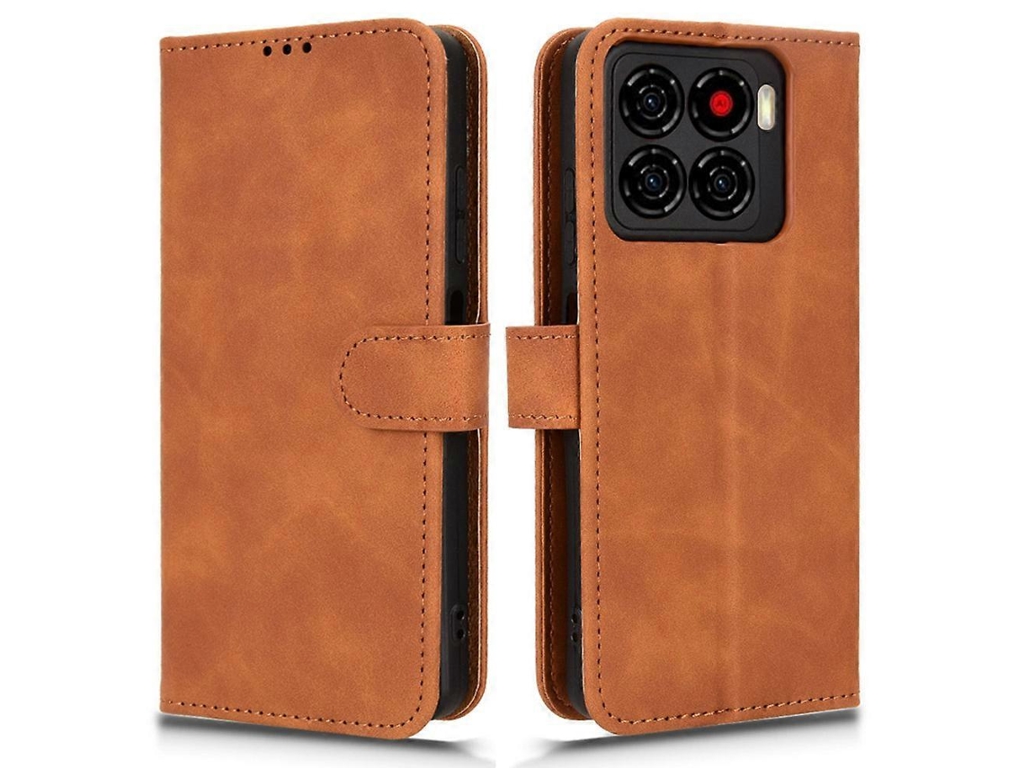Capa De Couro Tkdaddy Para Zte Blade A56, Capa Tipo Carteira Com Flip E Toque De Pele, Marrom