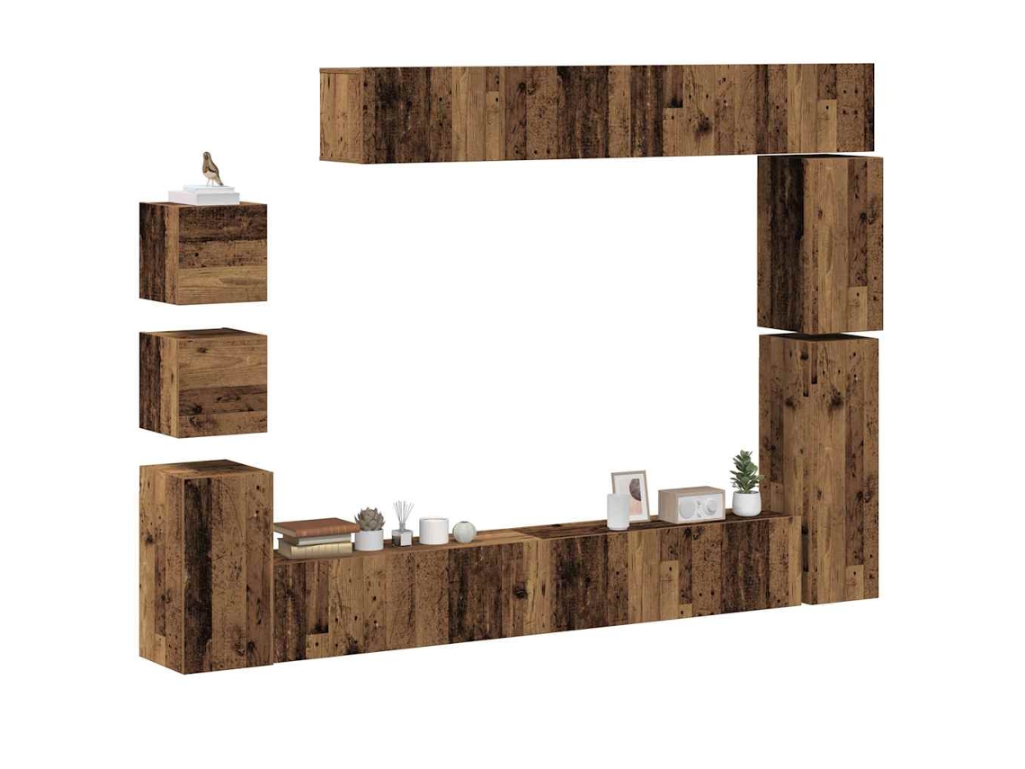 Conjunto De Armário Tv De Parede 9 Pcs Madeira Madeira Velha Dkd Home Decor