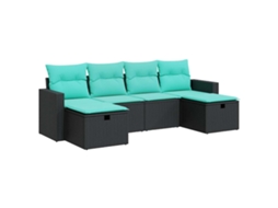 Conjunto de sofá de jardim 6 peças com almofadões Vime Pe Preto MAISON EXCLUSIVE (6 peças)