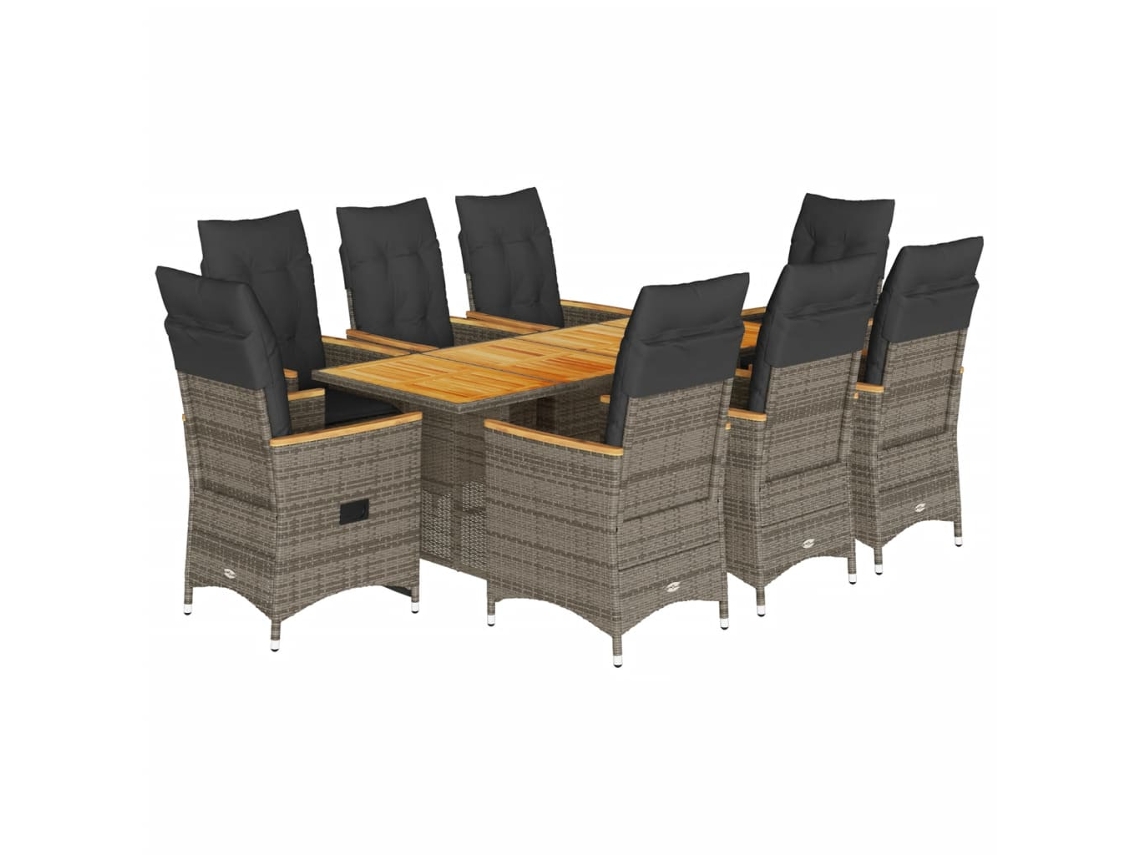 Maison Exclusive - 9 Pcs Conjunto De Jantar P/ Jardim C/ Almofadões Vime Pe Cinza