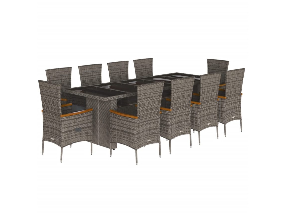 Conjunto de 11 Jantar para Jardim com Almofadões Vime Pe Cinzento MAISON EXCLUSIVE