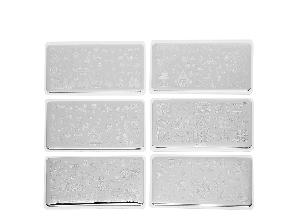 6 Peças Pratos De Estampagem Para Unhas Tema Natal Modelos De Imagem Para Manicure Ferramenta Diy Stencil