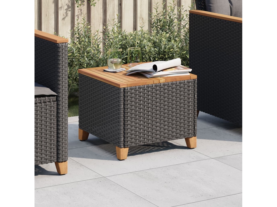 Vidaxl Mesa De Jardim 45x45x37 Cm Vime Pe E Madeira De Acácia Preto